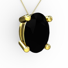 Oval Kolye - Siyah zirkon 14 ayar altın kolye (40 cm altın rolo zincir) #4ea3by