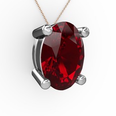 Oval Kolye - Garnet 14 ayar beyaz altın kolye (40 cm rose altın rolo zincir) #4ebxc2