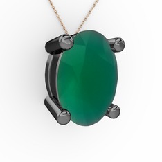 Oval Kolye - Kök zümrüt 925 ayar siyah rodyum kaplama gümüş kolye (40 cm gümüş rolo zincir) #66himq