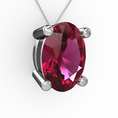 Rodolit garnet 8 ayar beyaz altın kolye (40 cm beyaz altın rolo zincir)