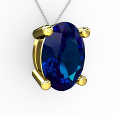 Oval Kolye - Lab safir 14 ayar altın kolye (40 cm gümüş rolo zincir) #7ybqqd