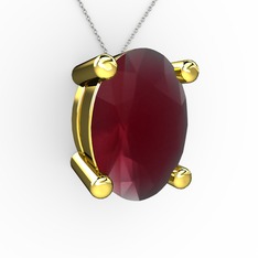 Oval Kolye - Kök yakut 925 ayar altın kaplama gümüş kolye (40 cm beyaz altın rolo zincir) #a5x08z