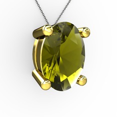 Oval Kolye - Peridot 8 ayar altın kolye (40 cm gümüş rolo zincir) #dauyee