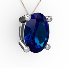 Oval Kolye - Lab safir 18 ayar beyaz altın kolye (40 cm rose altın rolo zincir) #deewek