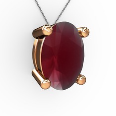 Oval Kolye - Kök yakut 18 ayar rose altın kolye (40 cm gümüş rolo zincir) #dus6hp