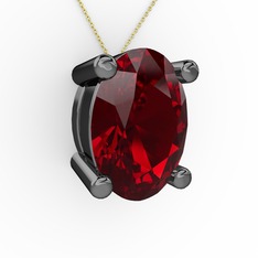Oval Kolye - Garnet 925 ayar siyah rodyum kaplama gümüş kolye (40 cm altın rolo zincir) #e1tk1b