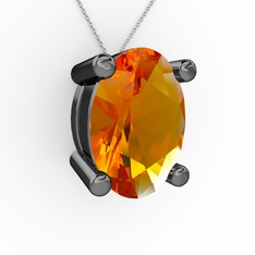 Oval Kolye - Sitrin 925 ayar siyah rodyum kaplama gümüş kolye (40 cm beyaz altın rolo zincir) #ey2kva