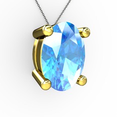 Oval Kolye - Akuamarin 18 ayar altın kolye (40 cm gümüş rolo zincir) #f89d5q