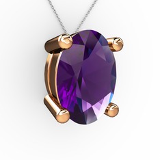 Ametist 8 ayar rose altın kolye (40 cm gümüş rolo zincir)