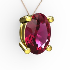 Rodolit garnet 18 ayar altın kolye (40 cm rose altın rolo zincir)