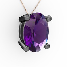 Ametist 925 ayar siyah rodyum kaplama gümüş kolye (40 cm gümüş rolo zincir)