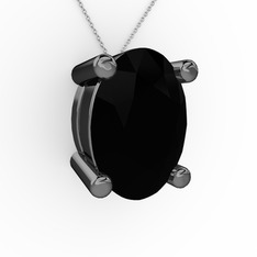 Oval Kolye - Siyah zirkon 925 ayar siyah rodyum kaplama gümüş kolye (40 cm beyaz altın rolo zincir) #ijq0mo