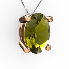 Oval Kolye - Peridot 8 ayar rose altın kolye (40 cm gümüş rolo zincir) #iw4l57