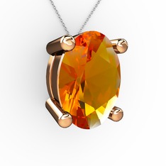 Oval Kolye - Sitrin 18 ayar rose altın kolye (40 cm beyaz altın rolo zincir) #ksg95q