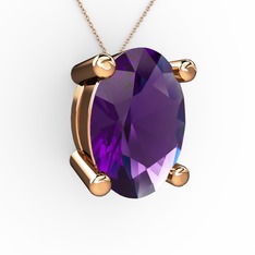Oval Kolye - Ametist 18 ayar rose altın kolye (40 cm rose altın rolo zincir) #l8w39n