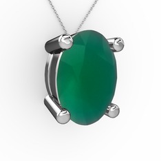 Oval Kolye - Kök zümrüt 925 ayar gümüş kolye (40 cm beyaz altın rolo zincir) #laai2x