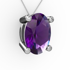 Ametist 925 ayar gümüş kolye (40 cm beyaz altın rolo zincir)