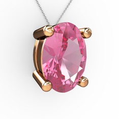Oval Kolye - Pembe kuvars 925 ayar rose altın kaplama gümüş kolye (40 cm beyaz altın rolo zincir) #ml8br2