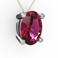 Oval Kolye - Rodolit garnet 14 ayar beyaz altın kolye (40 cm altın rolo zincir) #mn5igh