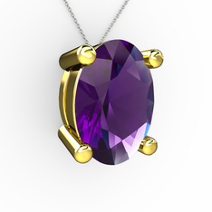 Oval Kolye - Ametist 925 ayar altın kaplama gümüş kolye (40 cm beyaz altın rolo zincir) #mp4gvn