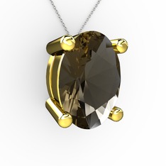 Oval Kolye - Dumanlı kuvars 8 ayar altın kolye (40 cm beyaz altın rolo zincir) #nh6rw