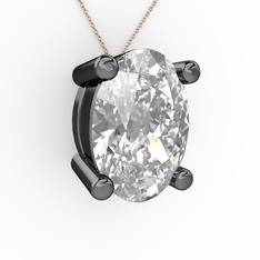 Oval Kolye - Swarovski 925 ayar siyah rodyum kaplama gümüş kolye (40 cm rose altın rolo zincir) #nhrvfi