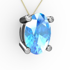 Akuamarin 14 ayar beyaz altın kolye (40 cm altın rolo zincir)