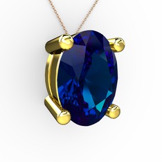 Lab safir 925 ayar altın kaplama gümüş kolye (40 cm gümüş rolo zincir)