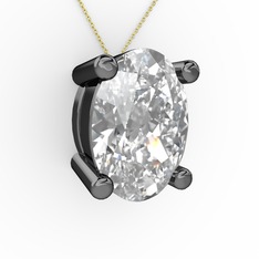Oval Kolye - Swarovski 925 ayar siyah rodyum kaplama gümüş kolye (40 cm altın rolo zincir) #pqftrs