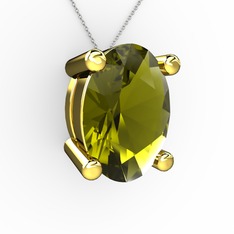 Oval Kolye - Peridot 14 ayar altın kolye (40 cm beyaz altın rolo zincir) #qch1z6
