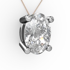 Oval Kolye - Beyaz zirkon 925 ayar gümüş kolye (40 cm rose altın rolo zincir) #qq4egz