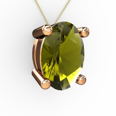 Oval Kolye - Peridot 18 ayar rose altın kolye (40 cm altın rolo zincir) #r6z2fa