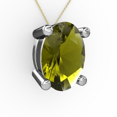 Oval Kolye - Peridot 8 ayar beyaz altın kolye (40 cm altın rolo zincir) #r98ar6