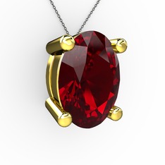 Oval Kolye - Garnet 18 ayar altın kolye (40 cm gümüş rolo zincir) #rrll89