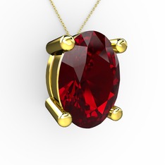 Oval Kolye - Garnet 18 ayar altın kolye (40 cm altın rolo zincir) #spko03