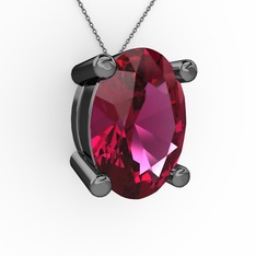 Oval Kolye - Rodolit garnet 925 ayar siyah rodyum kaplama gümüş kolye (40 cm gümüş rolo zincir) #sqt9fk