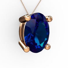 Oval Kolye - Lab safir 8 ayar rose altın kolye (40 cm rose altın rolo zincir) #t854lp