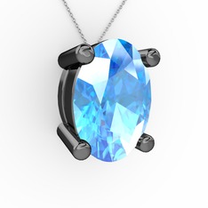 Oval Kolye - Akuamarin 925 ayar siyah rodyum kaplama gümüş kolye (40 cm beyaz altın rolo zincir) #teck8j