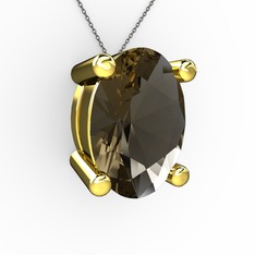 Oval Kolye - Dumanlı kuvars 14 ayar altın kolye (40 cm gümüş rolo zincir) #u3chhd