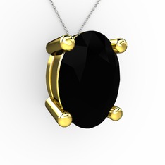 Oval Kolye - Siyah zirkon 18 ayar altın kolye (40 cm gümüş rolo zincir) #w0otsh