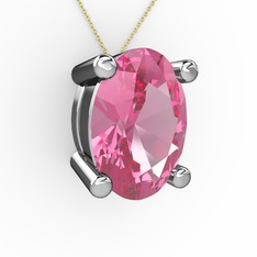 Oval Kolye - Pembe kuvars 14 ayar beyaz altın kolye (40 cm altın rolo zincir) #x6xj8r