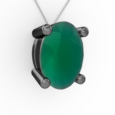Oval Kolye - Kök zümrüt 925 ayar siyah rodyum kaplama gümüş kolye (40 cm gümüş rolo zincir) #xo7w3n