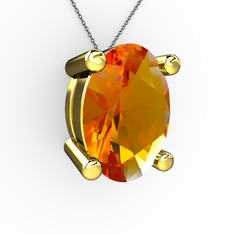 Oval Kolye - Sitrin 14 ayar altın kolye (40 cm gümüş rolo zincir) #ybnaia