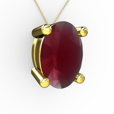 Oval Kolye - Kök yakut 18 ayar altın kolye (40 cm gümüş rolo zincir) #yexdry