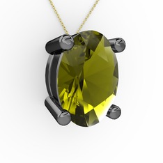 Oval Kolye - Peridot 925 ayar siyah rodyum kaplama gümüş kolye (40 cm gümüş rolo zincir) #zdpow7