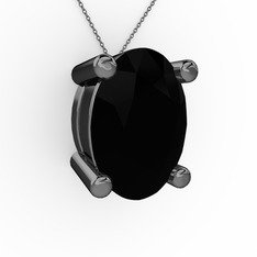 Oval Kolye - Siyah zirkon 925 ayar siyah rodyum kaplama gümüş kolye (40 cm gümüş rolo zincir) #zjunlz