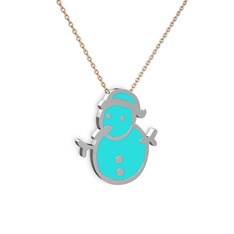 Kardan Adam Kolye - 8 ayar beyaz altın kolye (Turkuaz mineli, 40 cm gümüş rolo zincir) #138usfp