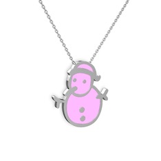 Kardan Adam Kolye - 18 ayar beyaz altın kolye (Açık pembe mineli, 40 cm beyaz altın rolo zincir) #14k8yv6