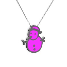 925 ayar siyah rodyum kaplama gümüş kolye (Neon pembe mineli, 40 cm beyaz altın rolo zincir)