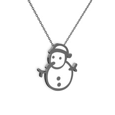 Kardan Adam Kolye - 925 ayar siyah rodyum kaplama gümüş kolye (Beyaz mineli, 40 cm gümüş rolo zincir) #1ceemlz